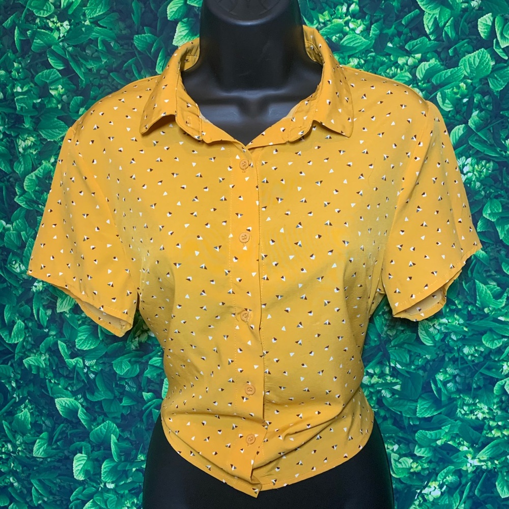 Mustard Botton Blouse with Bow